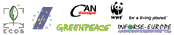 Logos of ECOS, EEB, WWF, Greenpeace, Can and IINFORSE-Europe