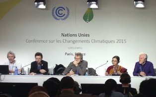 Dec 3 2015 cop21 panel Gunnar Olesen, Yves Marignac, Kevin Anderson, Usha Nair, Paul Allen